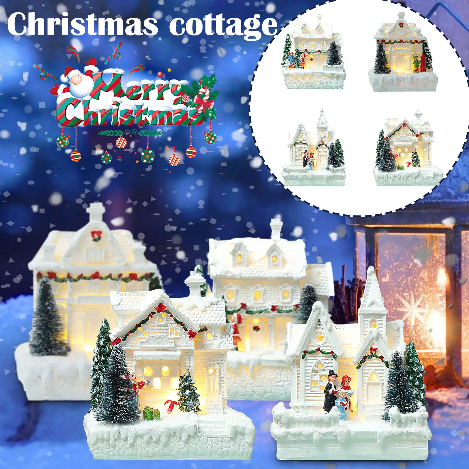 Christmas Cottage 2022 New Glowing Small House Ornaments Christmas Ornament Resin Snow House  Christmas Gift New Year 2022 Party Home Decorations|Figurines & Miniatures|  - Aliexpress