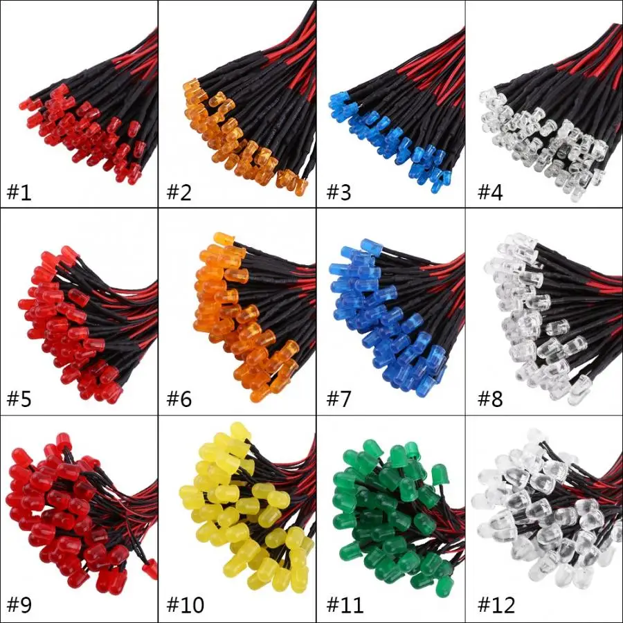 50pcs Pre Wired DC12V Diffused LED Diodes Multi Colors Light 3/5/10mm | Освещение