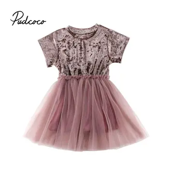 

pudcoco 2020 Newest Infant Baby Girl Party Pageant Dress Princess Short Sleeve Tutu Velvet Dresses Cute Clothes 0-4T