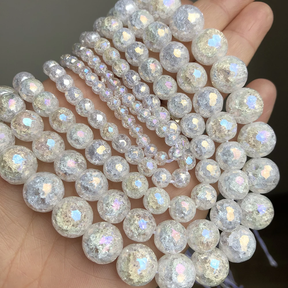 Natural Stone Faceted AB White Snow Cracked Quartz Crystal Beads For Jewelry Making Diy Bracelet Necklace 15Inch 4 6 8 10 12mm | Украшения