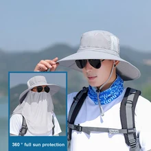 Outdoor Flap Cap Wide Brim 360-Degree Sunshade Anti Uv Windproof Quick Drying Face Mask Ear Neck Cover Fisherman Bucket Hat