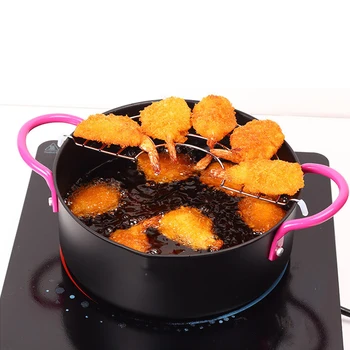 

20cm Multifunctional Easy Pour Mini Portable Handle Universal Non Stick Cookware Japanese Tempura Deep Fry Pan Metal Home