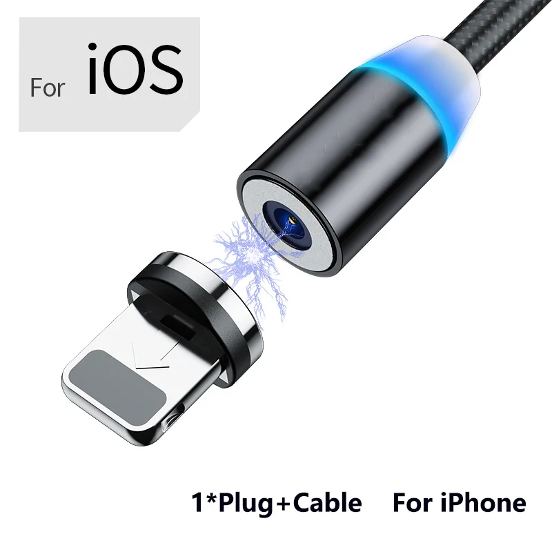 1 м автомобильный Магнитный USB кабель для iPhone и usb type-C кабель и Micro USB кабель для samsung Xiaomi huawei Магнитный зарядный кабель - Название цвета: IOS Cable-Black