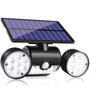 

New 2Pcs Solar Lights LED Motion Sensor Solar Lights with Dual Head Spotlights 360 Degree Adjustable Outdoor Wall Lam