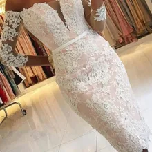 Элегантные коктейльные платья Длинные рукава с вышивкой Аппликация до колена кружевные выпускные платься с бисером