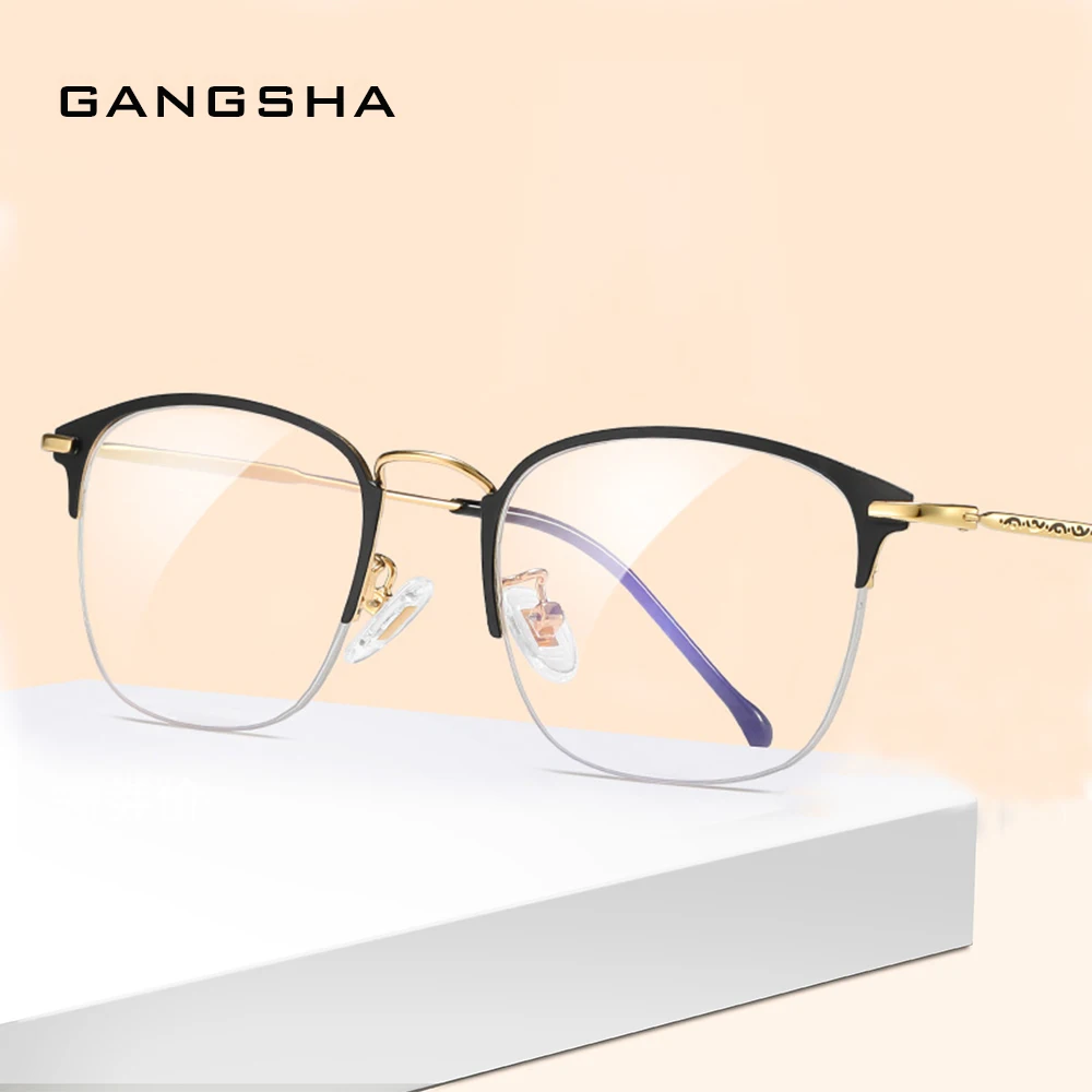 

GANGSHA 2020 New Designer Woman Glasses Optical Frames Metal Round Glasses Frame Eyewear Black Silver Gold Eye Glass 9826