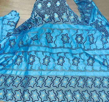 

5 yards African bazin riche fabric light blue 2020 Latest fashion punch embroidery bazin brode fabric For party dress