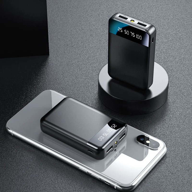 Внешний аккумулятор 10000 мАч для iPhone 11 pro X Xs Xiaomi, внешний аккумулятор, портативное зарядное устройство, двойной USB внешний аккумулятор, супер мини повербанк - Цвет: Черный