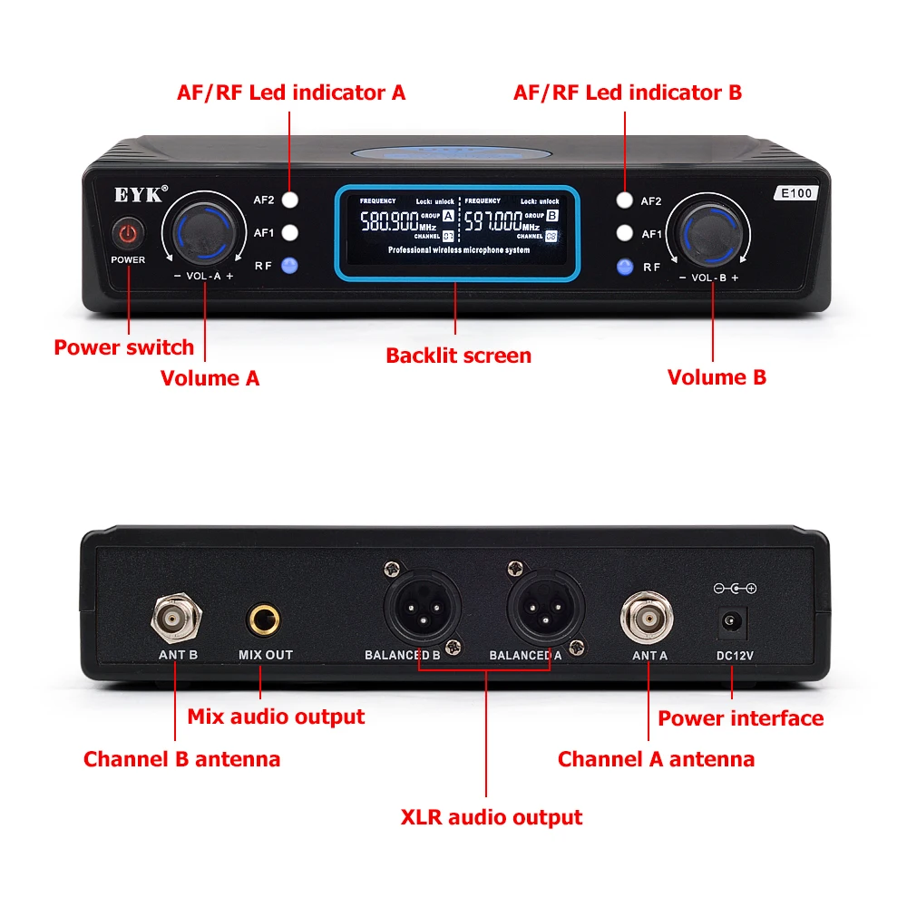 EYK E100 UHF 2 канала беспроводной микрофон Система двойной ручной микрофон микрофонный для KTV речи караоке семейные вечерние 60 м расстояние