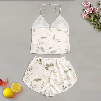 

Pyjamas Women Sexy Sleepwear Lingerie Pijama Women Lace Plus Size V-Neck Printed Vest Shorts Pajamas Set Sexy Lingerie пижама