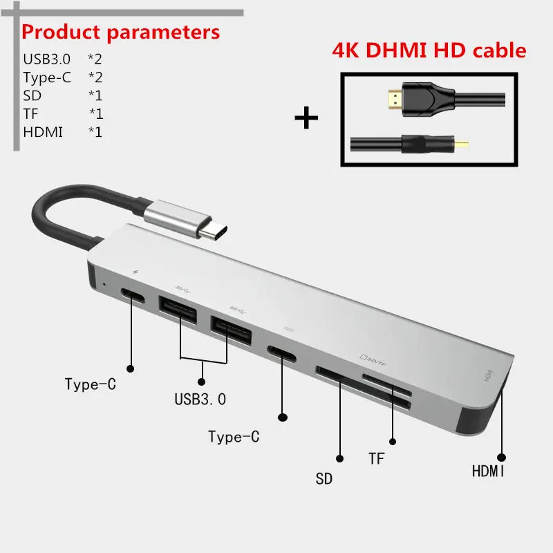 USB3.0 SD TF LAN VGA 3,5 мм аудио PD Высокоскоростная зарядка для MacBook huawei Xiaomi смартфон type C док-станция 4K HDMI концентратор - Цвет: combination 2