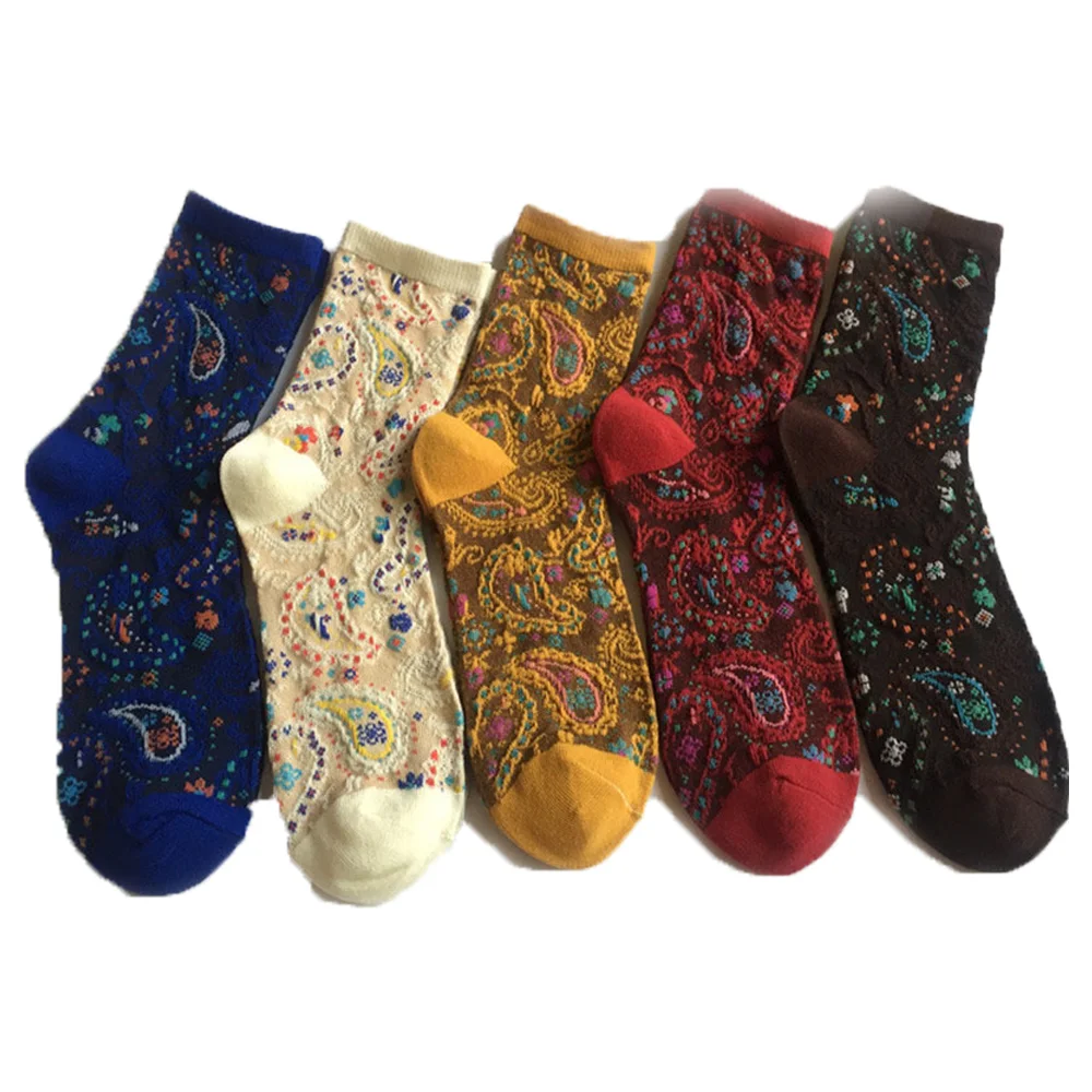 Хлопковые носки в этническом стиле для женщин осенне зимние теплые с принтом
