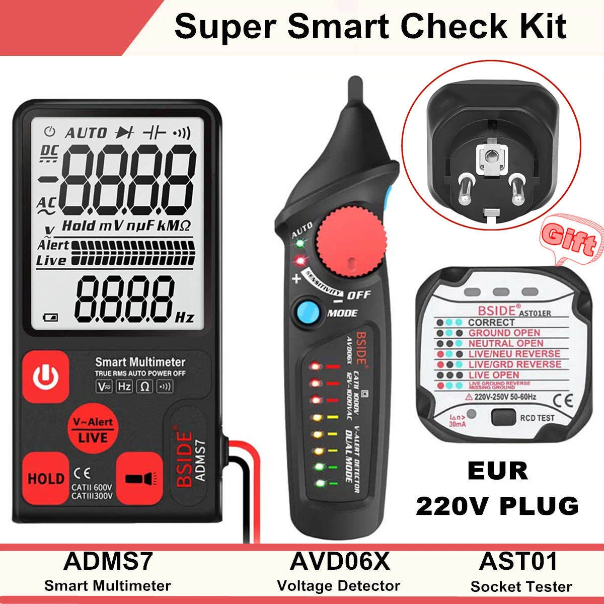 EUR Kit ADMS7 Напряжение тестер 3,5 ''большой ЖК-дисплей цифровой Смарт мультиметр 3 он-лайн Дисплей TRMS 6000 отсчетов DMM с Аналоговая гистограмма - Цвет: EUR Kit