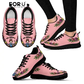 

FORUDESIGNS Vulcanize Outdoor Walking Shoes ICU Nursing Pattern Round Toe Woman Lace Up Sport Basket Sneakers Feminino Mujer