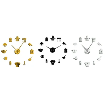 

Kitchen Cooking Tools DIY Giant Wall Clock Utensils Frameless Large Wall Watch Modern Dining Room Wall Art Decor Gift