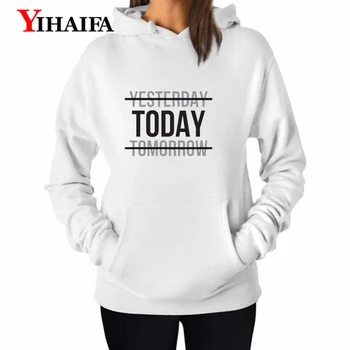 

YIHAIFA Woman Hooded Sweatshirts Print Leeter Creative itself Women Long Sleeve Pullover Hoodies Female casual Blouse Tops