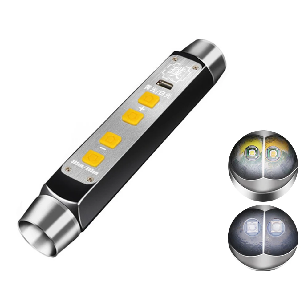 

365NM UV Light Jewelry Expert Jade LED Flashlight Yellow 395NM Black Light USB Rechargeable LED Torch Gemstones Mines