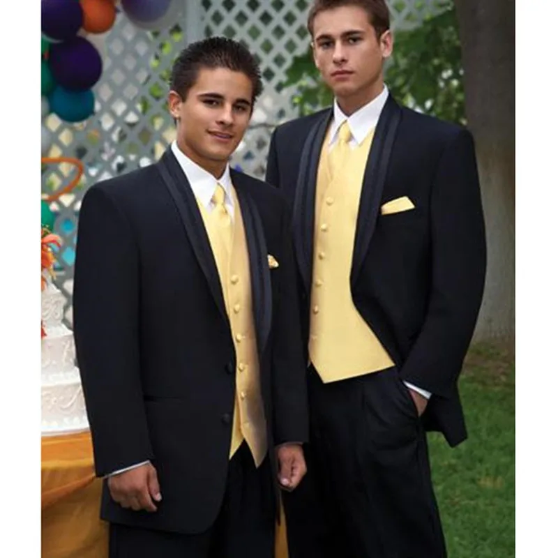 TPSAADE Jacket With yellow Satin Vest Lapel Groom men Tuxedos Groomsmen Best Man Suit Men Wedding Suits(Jacket+Pants+Tie+Vest