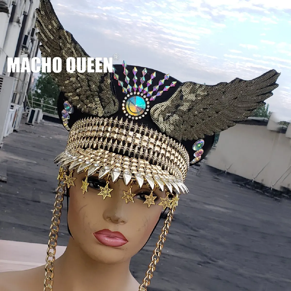 

Drag Queen Costume DJ Gogo Dancer Hat Military Captains Summer Holographic Burning Man Festival Rave Clothes Outfits Wear