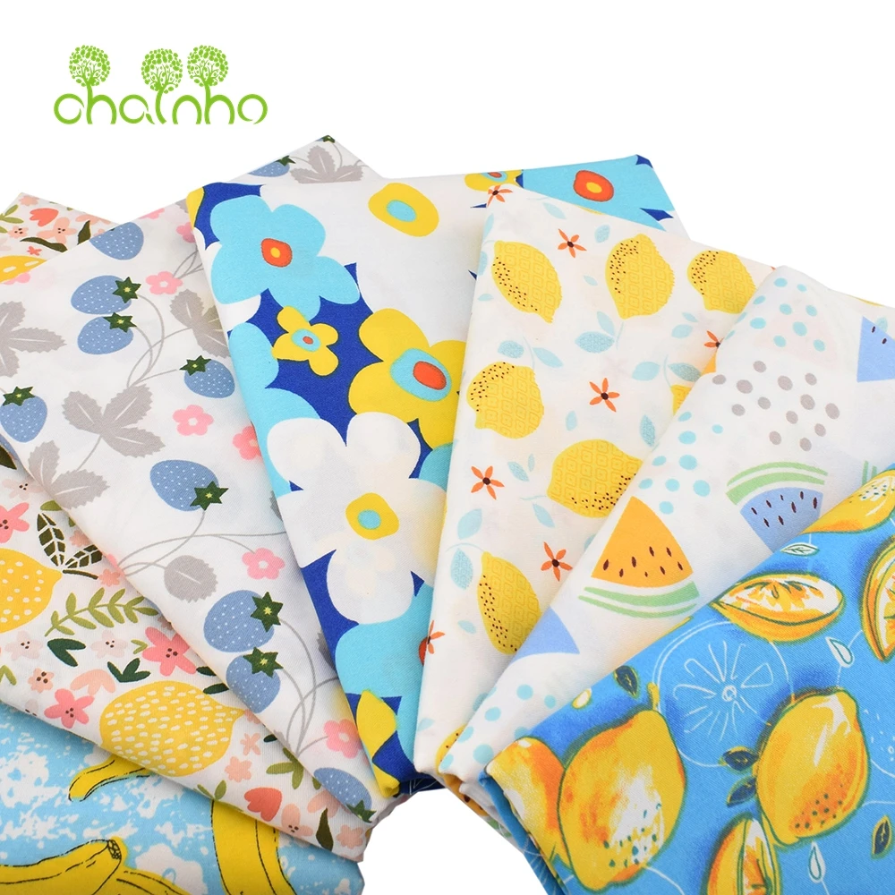 Chainho,Printed Twill Weave Cotton Fabric,DIY Sewing Quilting Material,Patchwork Cloth,7 Designs Fruit Series,2 Sizes,15C267