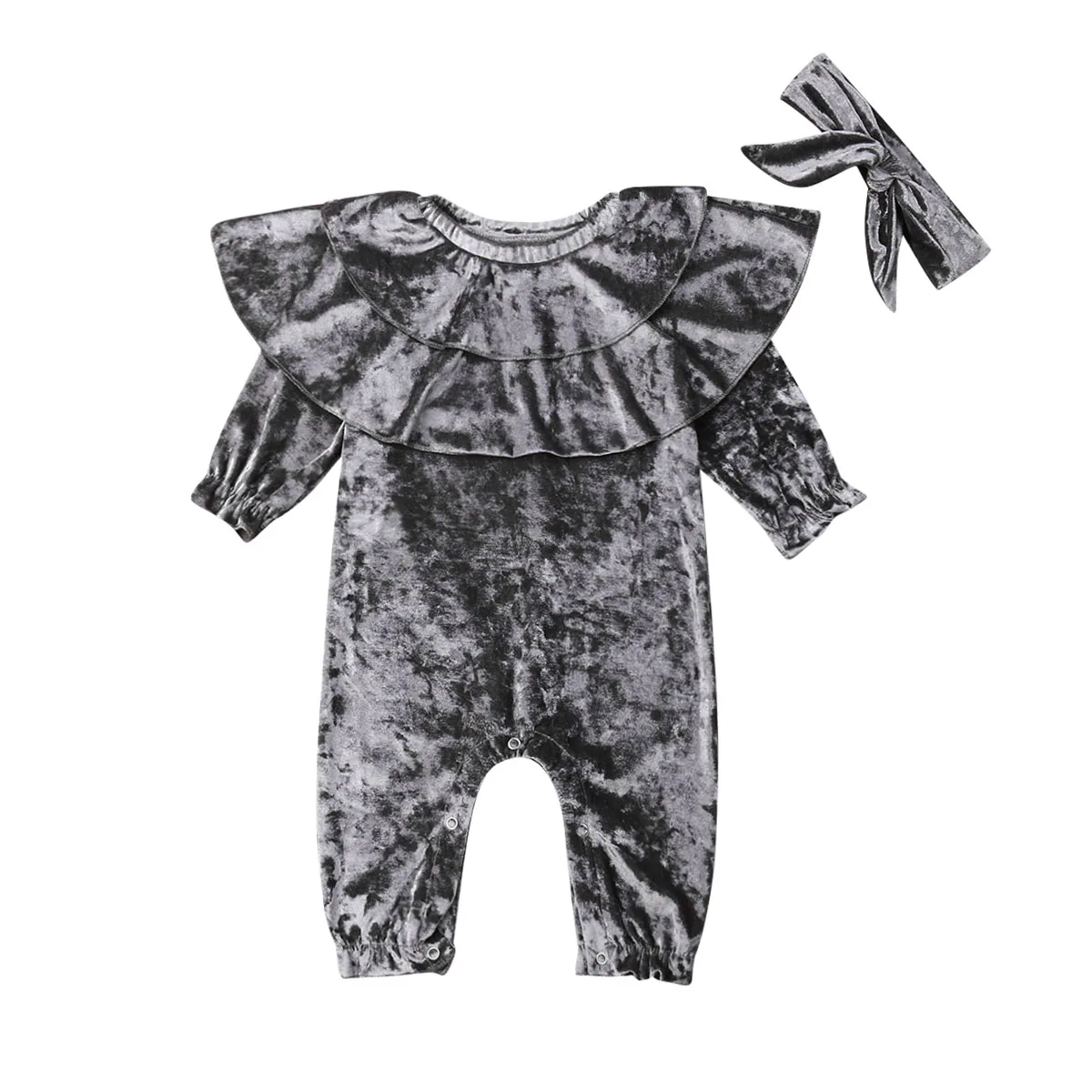 Осенний Детский вельветовый комбинезон+ повязка на голову, 2 предмета, комбинезоны для новорожденных мальчиков и девочек, комбинезон с длинными рукавами для младенцев, Bebes, хлопковая одежда для детей 0-18 месяцев - Цвет: Серый