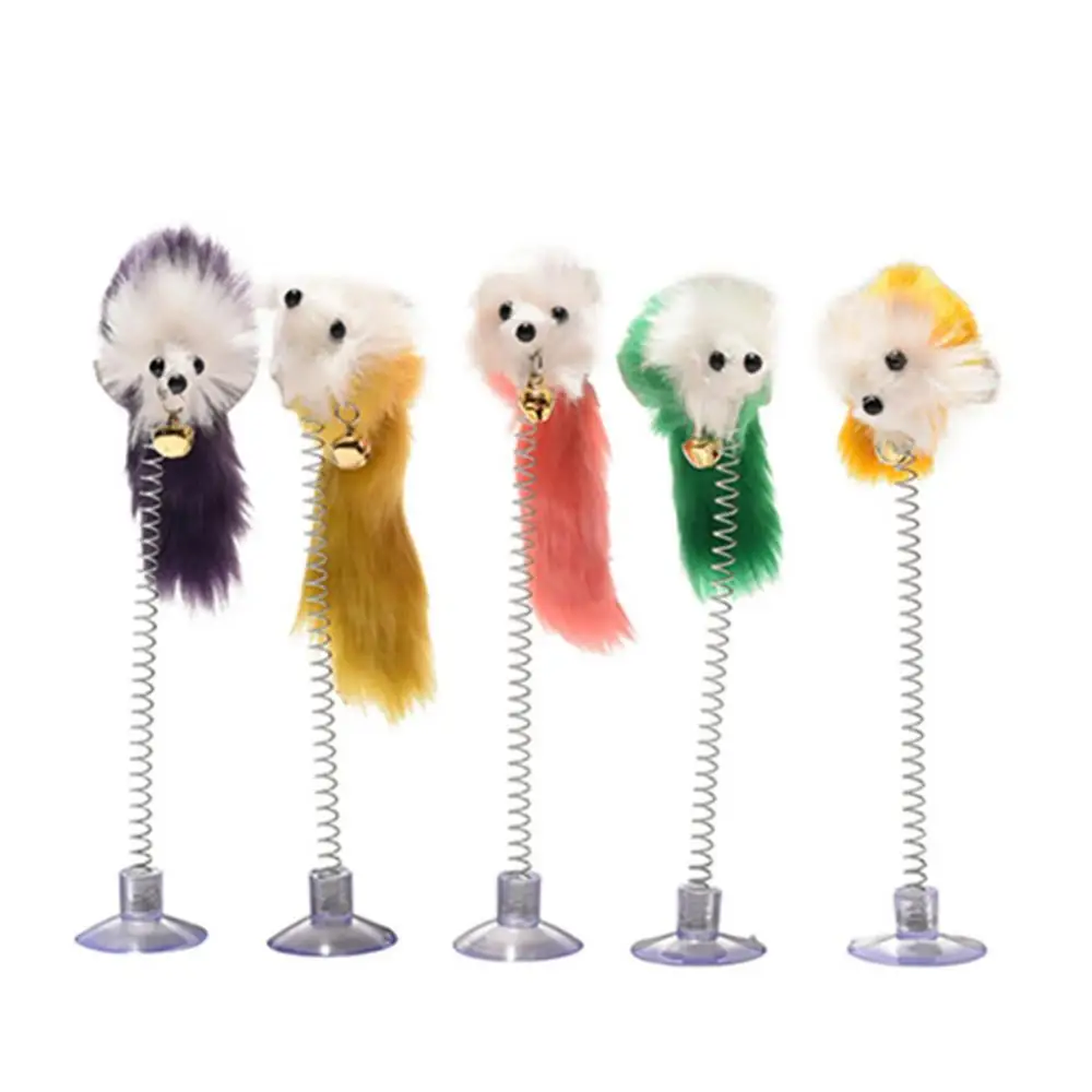 Cat Teaser Toy Feather Stick Spring Toy Suction With Bell Mouse Interactive Pet Tool Elastic Scratcher Mice Teaser Entertainment Multicolor