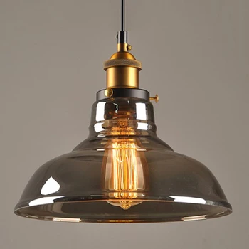 

Itayak Glass Pendant Light Lampshade Moder Indoor Amber Glass Chandelier E27 Edison Bulb Kitchen Bedroom Smoky Grey Hanging Lamp