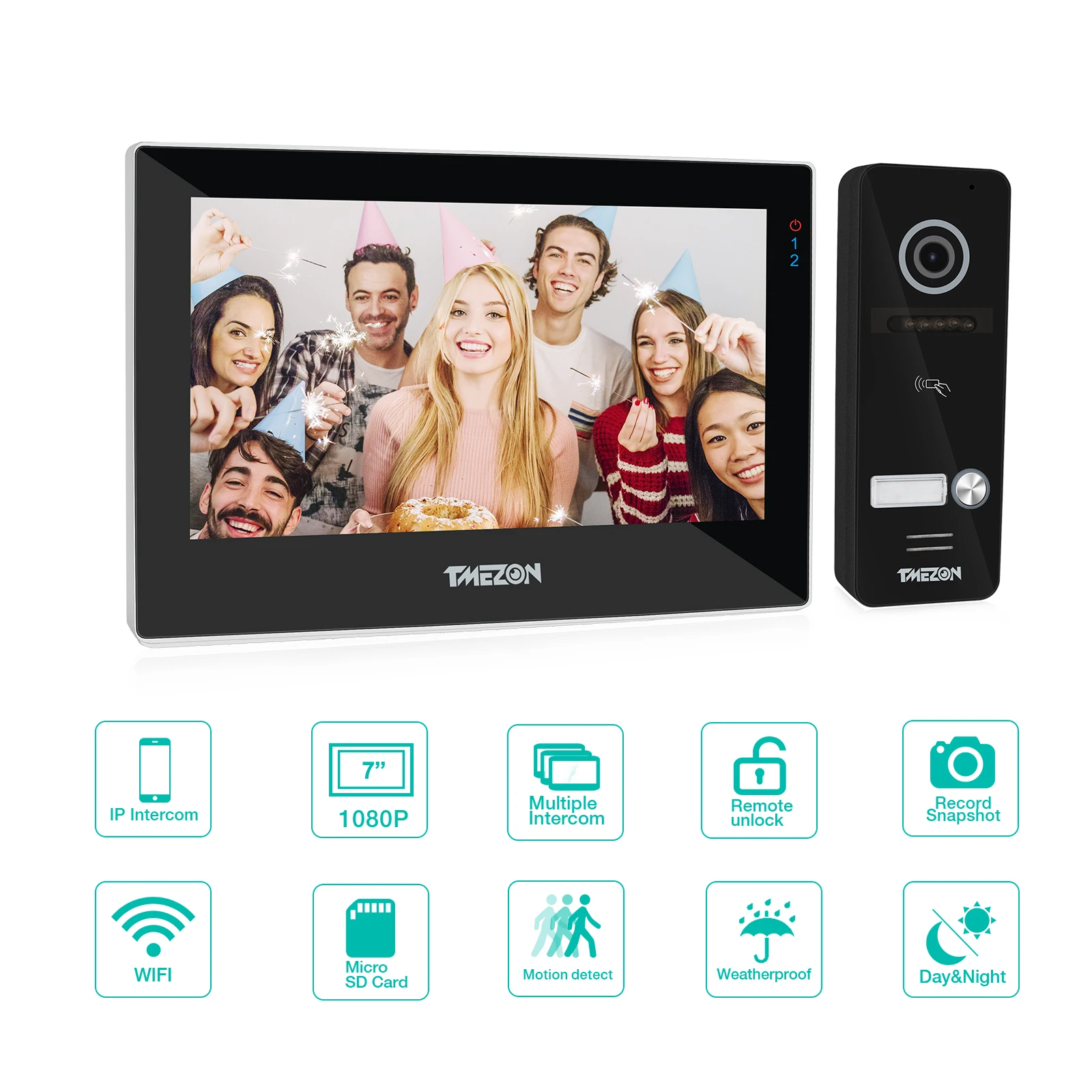 screen intercom TUYA TMEZON WiFi Video Doorphone Doorbell Intercom 7 Inch 1080P Touchscreen Monitor WithWired Camera(2M1C) APP/Swipe Card Unlock gate intercom systems with camera