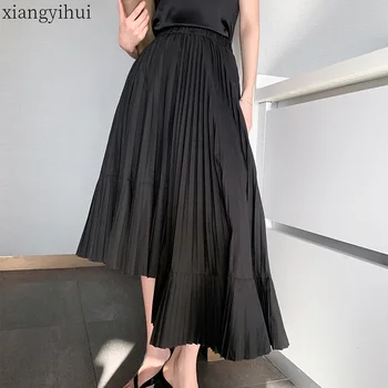 

Black White Color Elegant Skirt Women 2020 Autumn Winter Fashion High Waist Long Maxi Asymmetrical Skirts Street Personality
