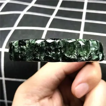 

12x8mm Natural Green Seraphinite Bangle Bracelet For Woman Lady Man Gift Rectangle Beads Crystal Stretch Fashion Jewelry AAAAA