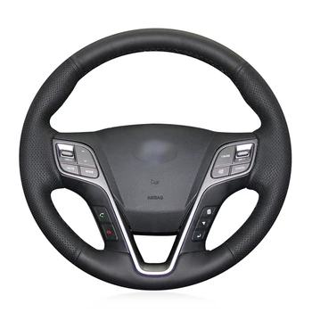 

Black PU Faux Leather DIY Hand-stitched Car Steering Wheel Cover for Hyundai Santa Fe 2013-2018 ix45 2013-2016