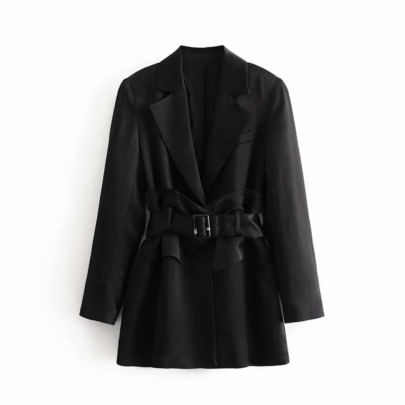 

2019 Europe And America Autumn New Style of Belt Satin Textured Casual Business Suit Jacket Women's 4661205