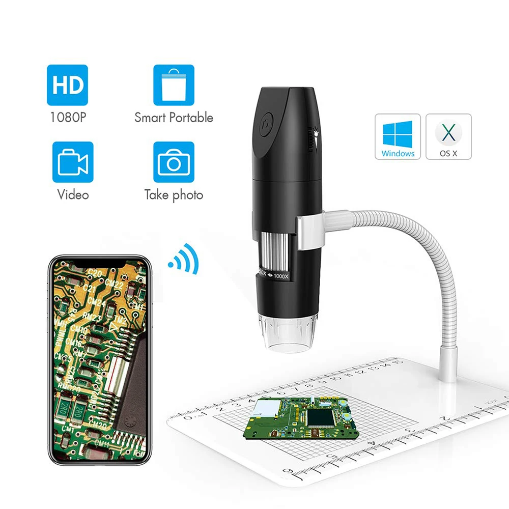 

WiFi Digital Microscope 1000X 1080P Portable Microscope With Camera For Jewelry Circuit Board Testing Phone Repair With 8 LEDs