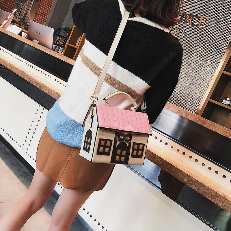 Design Funny Small House Bag Cute Cartoon Crossbody Handbag Women Personality Box Shape Shoulder Bag Fashion Messenger Bag Bolsa