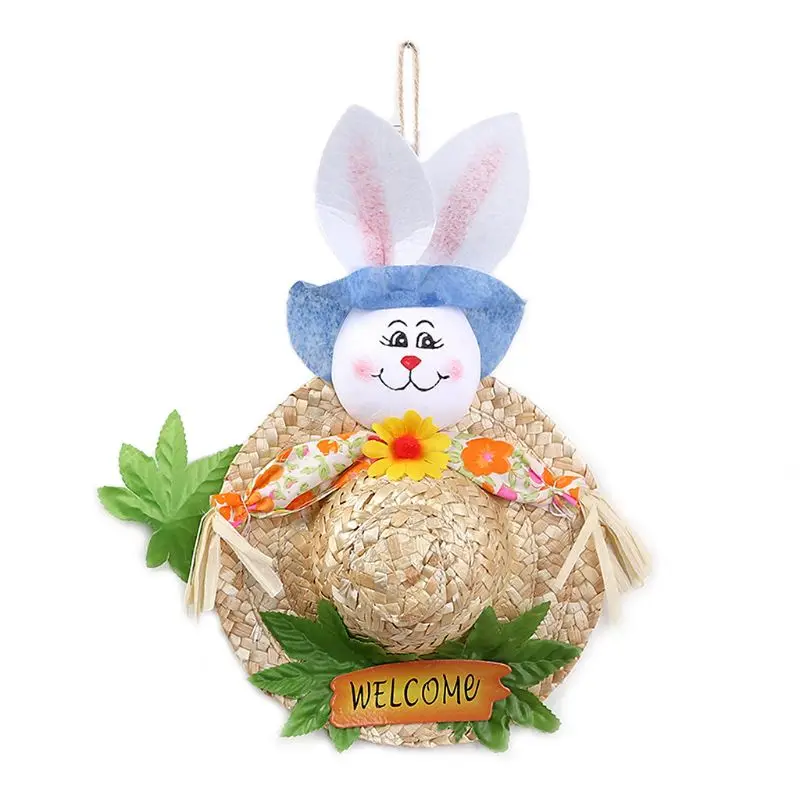 Creative Straw Hat Cute Rabbit Easter Door Hanging Wreath Home Wall Window Garden Decor Party Ornament Accessory Y4UE