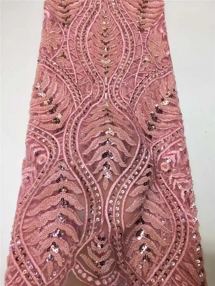 

2020Latest Nigerian hand made beaded with heavy stones tulle fabric for African Wedding long dresses 5yards/pcs