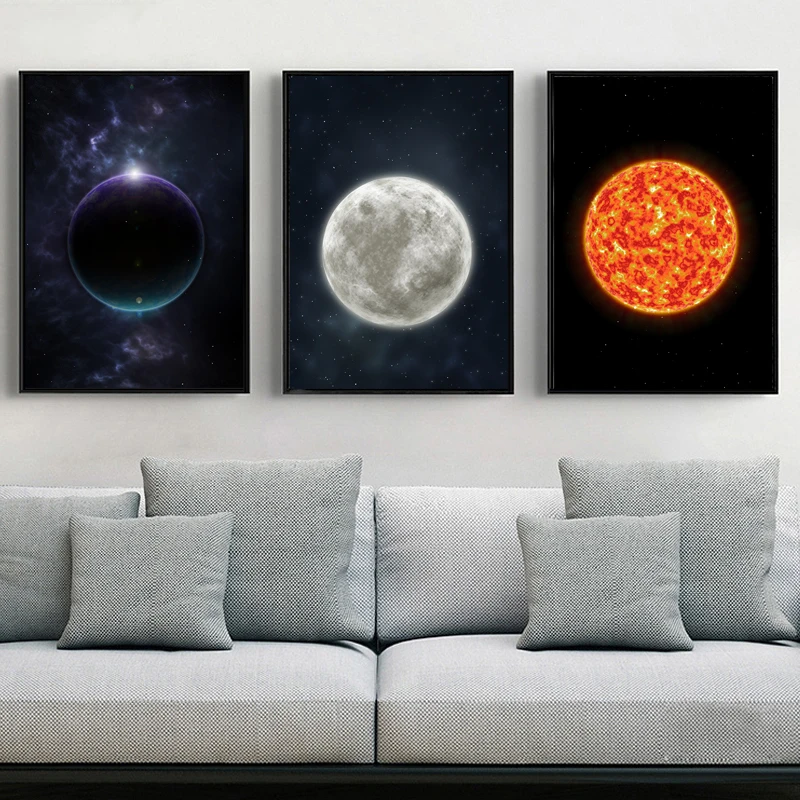 

Nordic Aesthetic Canvas Painting Space Is Decorated With Colorful Sun, Moon, Stars And Planets Canvas Painting For Bedroom Frame