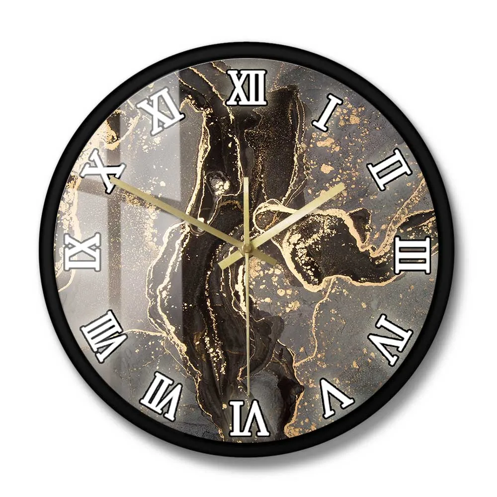 Luxury Abstract Fluid Art Painting Modern Design Wall Clock Black Gold Marble Printed Clock Silent Movement Watch For Bedroom 5