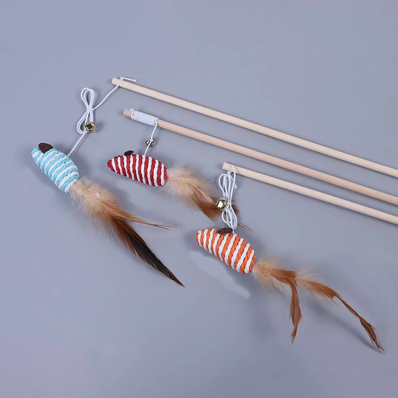 1pc Funny Kitten Cat Teaser Interactive Toy Rod and Feather Toys For Cats Teaser Interactive Toy Rod Cats toys Stick Mouse Toys hamster toys Toys