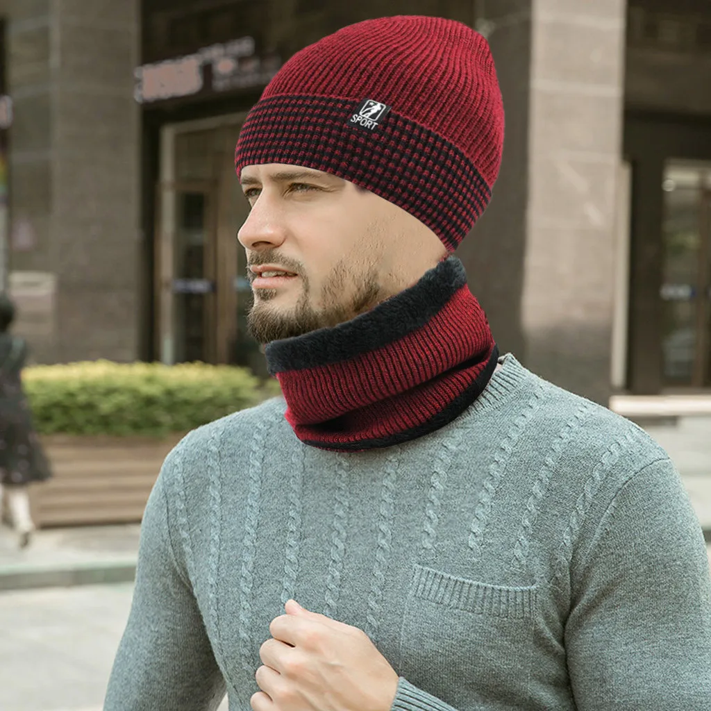 Мужская теплая шапка Skullies+ мягкий шарф, комплект из двух предметов, зимняя утолщенная шапка, мужские ветрозащитные вязаные шапки, теплые шапки для шеи 12,6