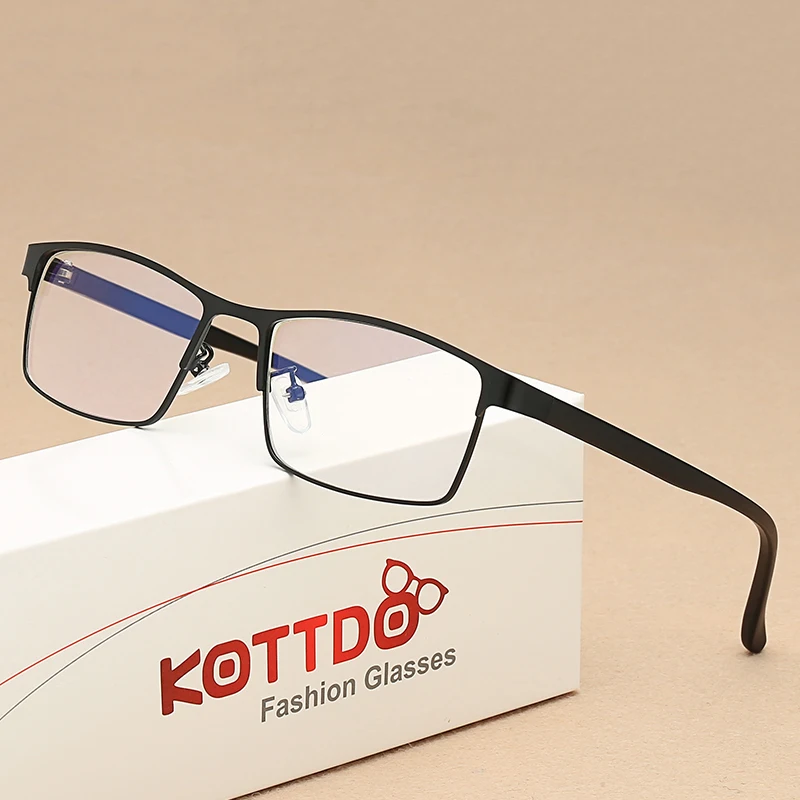 Eyeglasses Frames KOTTDO Vintage Square Optical Eye Glasses Frames Metal Men Fashion Classic Business Clear Transparent Frame Eyeglasses oculos