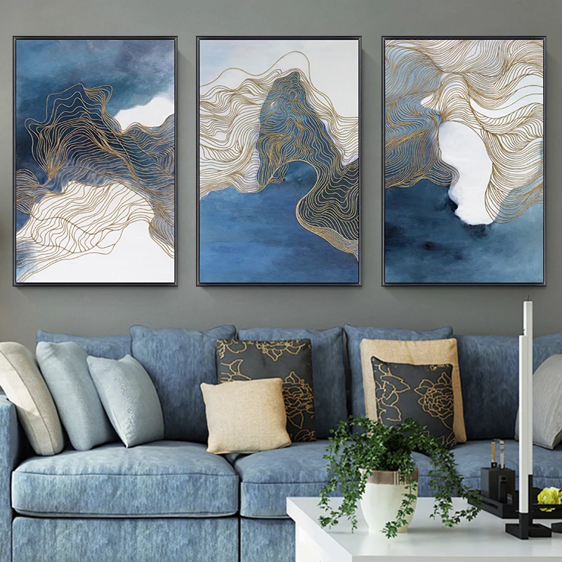 

Modern Print Pictures Blue Abstract Psychedelic Line Canvas Paintings Modular Wall Art Canvas Living Room Decoration