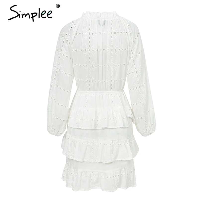 Летнее белое платье Simplee для женщин элегантное с дырочками оборками и вышивкой
