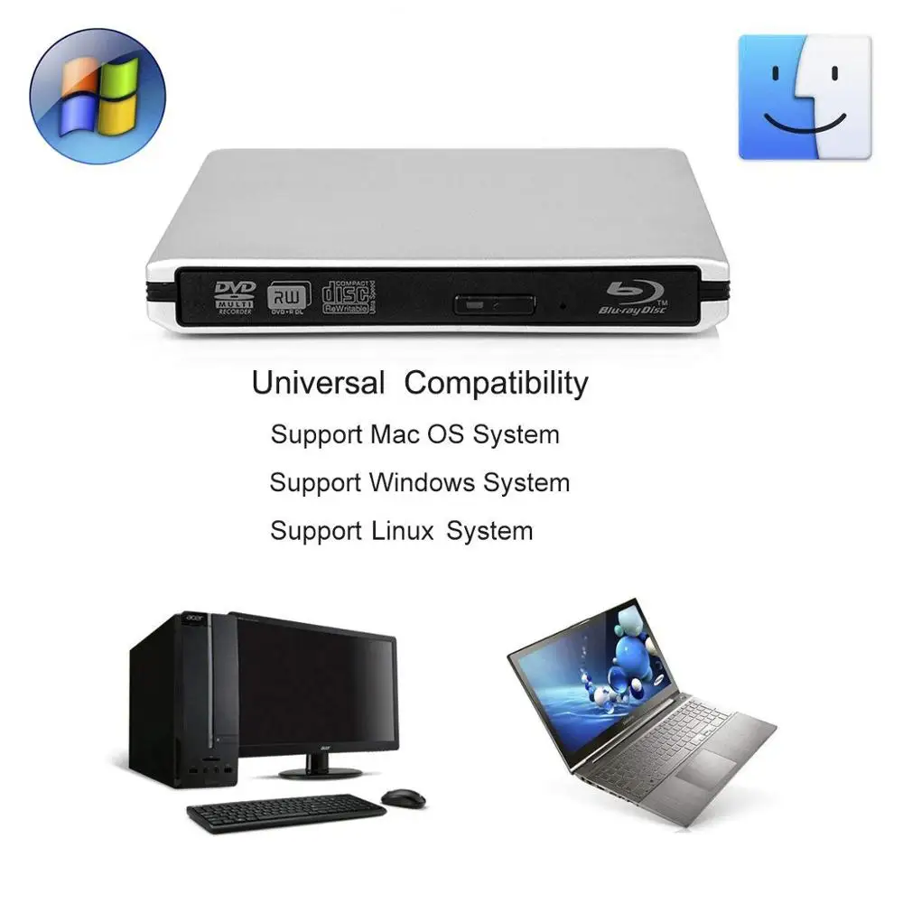 USB 3,0 Внешний Blu-Ray оптический привод Bluray bd-rw горелка BD-RE CD/DVD rw Писатель лежа 3D 4K Blu-Ray диск для портативных ПК hp DELL