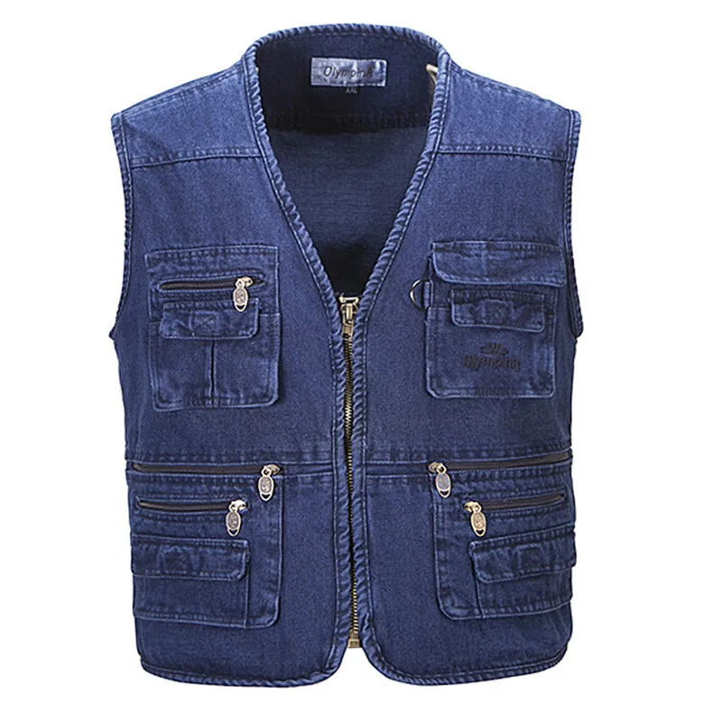 Four Seasons Fat Denim Waistcoat Plus-sized Multi-pockets Pull Even Cardigan MEN'S Waistcoat Vest 6X