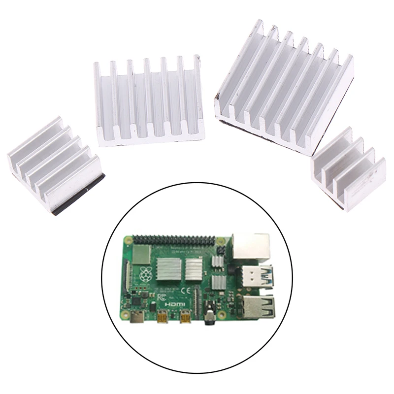 

4pcs Aluminum Heatsink Radiator Cooler Kit For Raspberry Pi 4B With Sticker