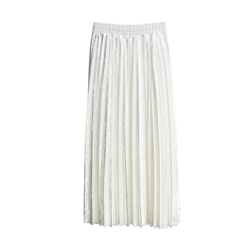 Белая длинная Плиссированная юбка, осень, новинка, Женская бархатная юбка макси, зимняя, высокая талия, элегантная, тюль, длинная, плиссированная, вечерние, юбка, Mujer Saias