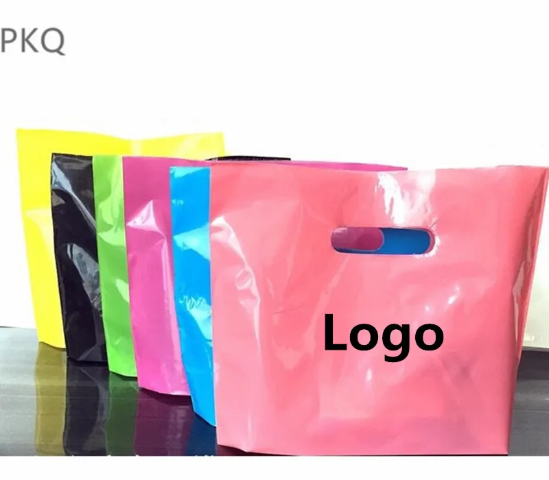 

Wholesale Print Logo Plastic Bags Small Gift Bags with Handles Shopping Packaging Bags Customize Logo Bag Party Supplies 300pcs