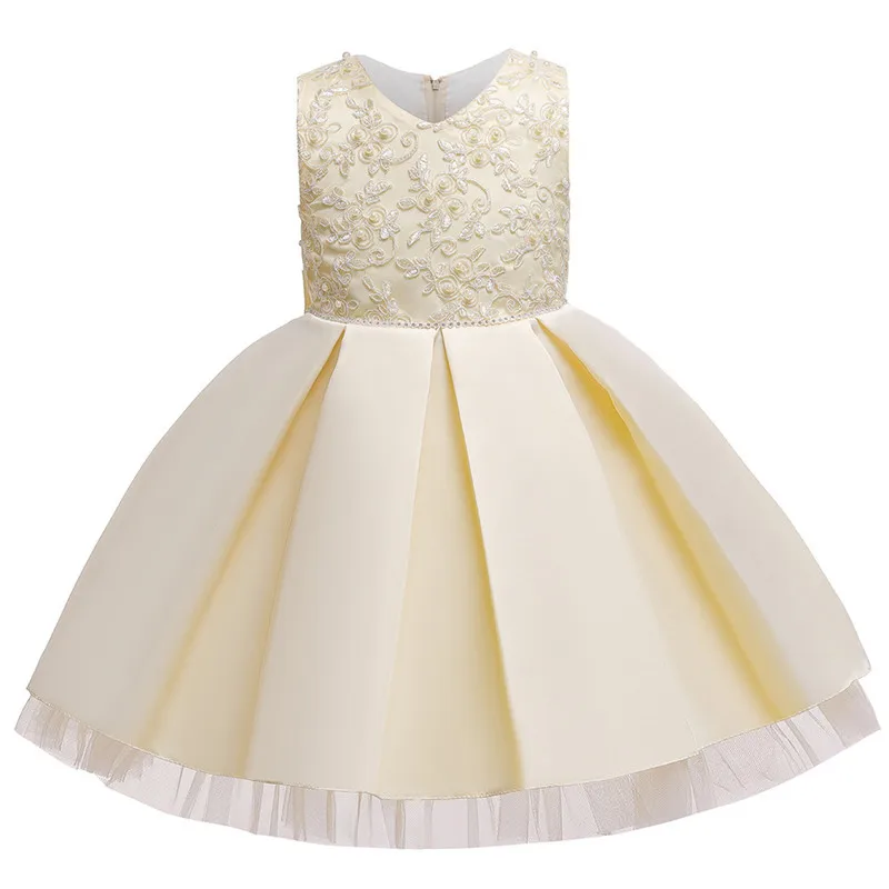 Платье с цветочным узором для маленьких девочек; детское платье для свадебной вечеринки для девочек; кружевное платье принцессы с вышивкой для дня рождения, выпускного вечера; Одежда для девочек - Цвет: champagne