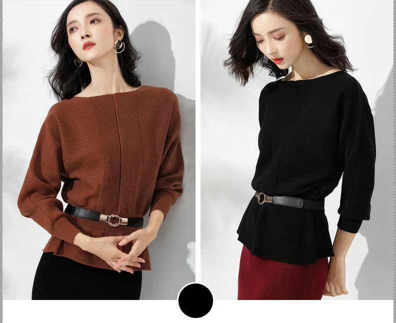 Women's Sweater Autumn New Loose Word Collar Sweater Women's Shirt Bat Sleeve Bottoming Sweater Women